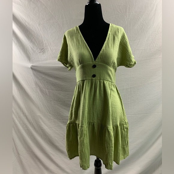 Cotton Plunging Neck Ruffle Hem Dress - Picture 6 of 10